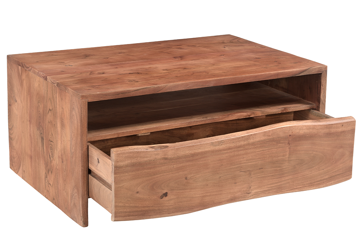 Rechteckiger Couchtisch mit Ablagefchern aus Massivholz L100 cm BOHEMIAN
