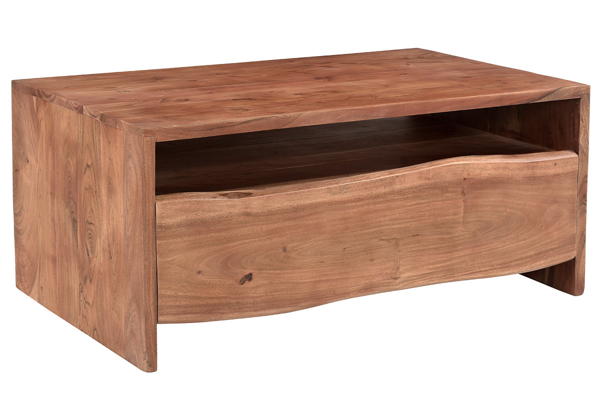 Rechteckiger Couchtisch mit Ablagefchern aus Massivholz L100 cm BOHEMIAN