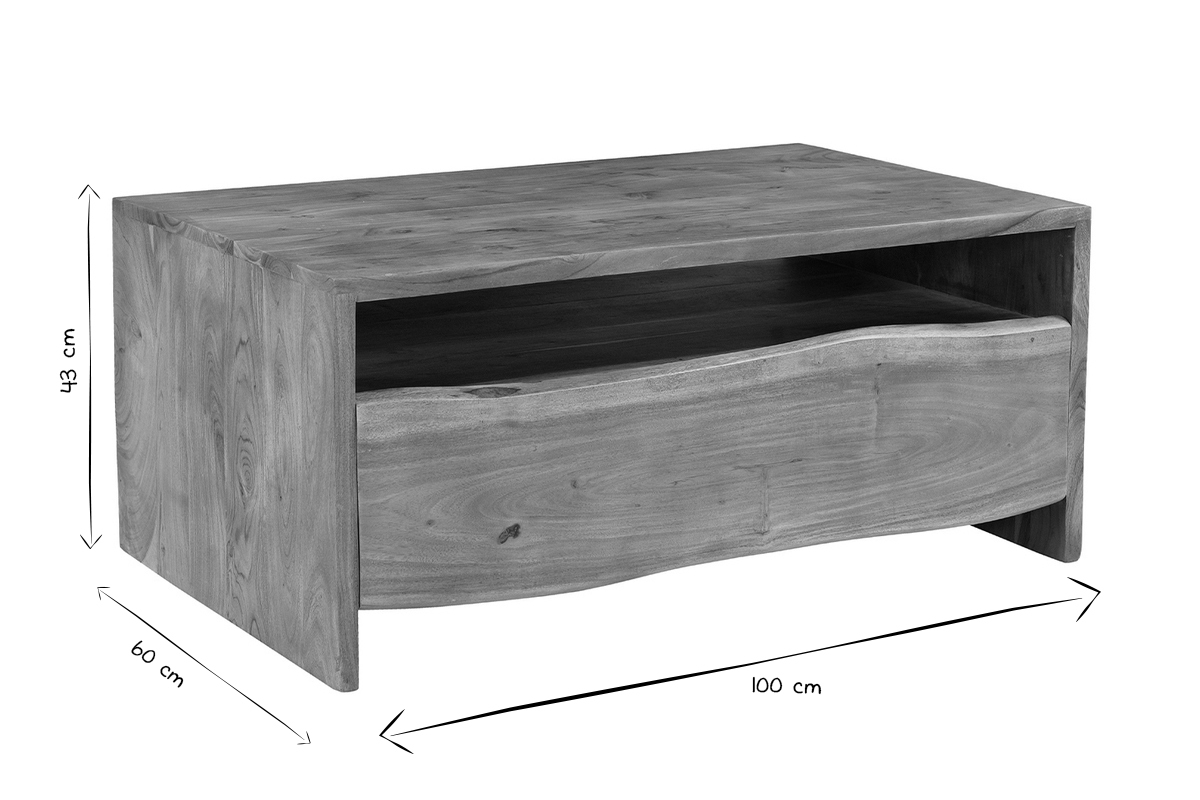 Rechteckiger Couchtisch mit Ablagefchern aus Massivholz L100 cm BOHEMIAN