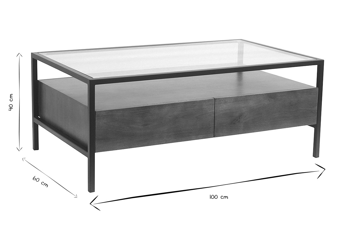 Abmessungen des Couchtischs SITA: L100 cm, B60 cm, H40 cm, in Schwarz und Wei�.