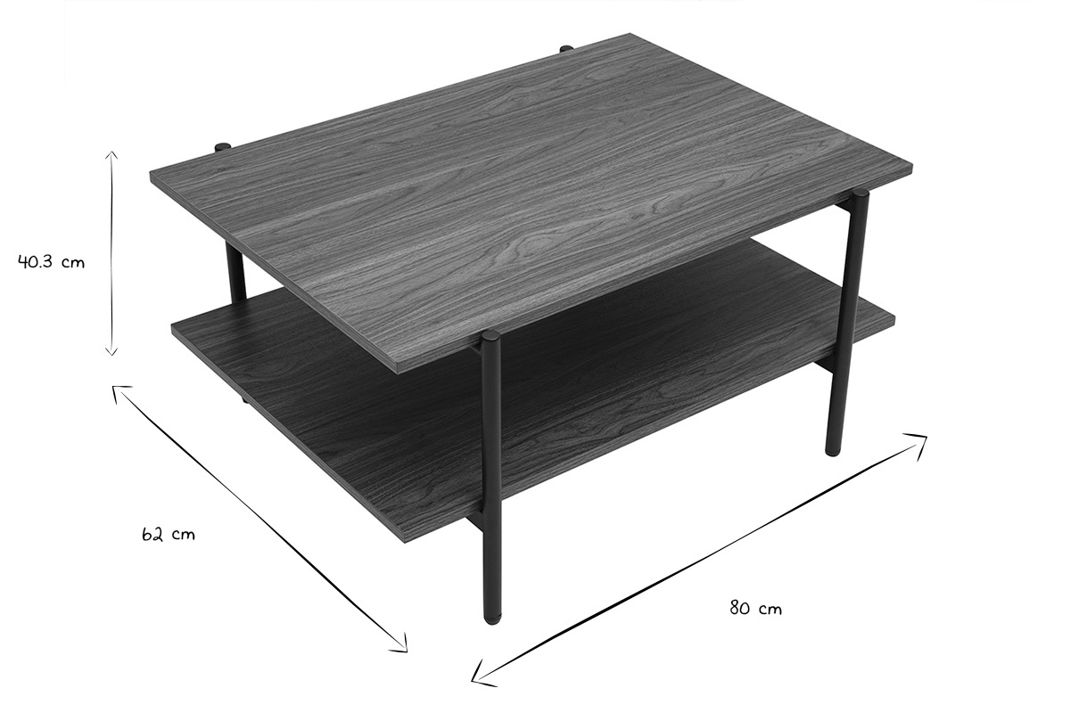 Abmessungen des Couchtischs PIPPA in Schwarz und Wei�: L80 cm, T62 cm, H40,3 cm.