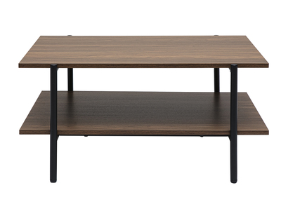 Rechteckiger Couchtisch mit dunkler Holzoberfl&auml;che in Walnuss und schwarzem Metall L80 cm PIPPA