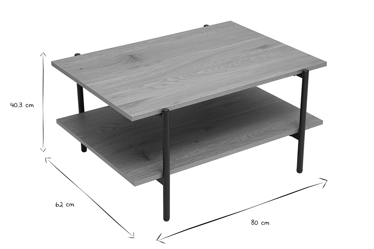 Abmessungen des Couchtisches PIPPA in Schwarz und Wei�: L80 x B62 x H40,3 cm