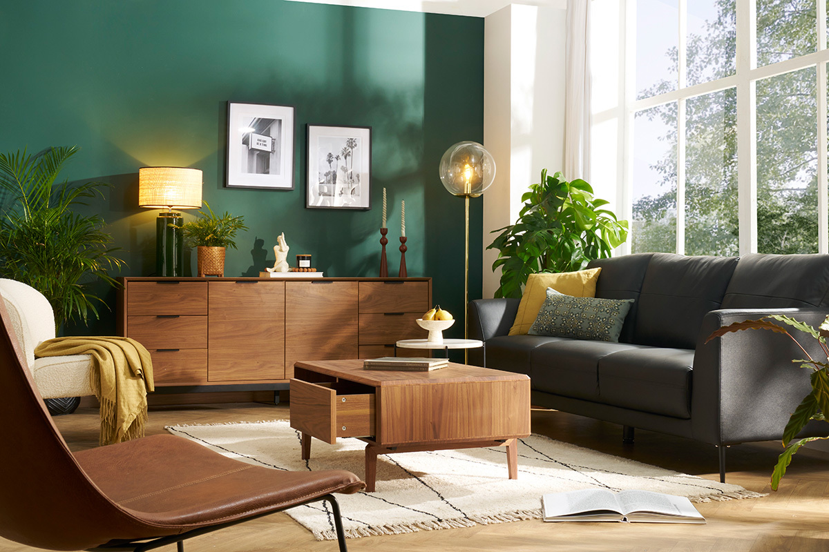 Rechteckiger Couchtisch mit Stauraum dunkles Walnussholz L100 cm SUVA