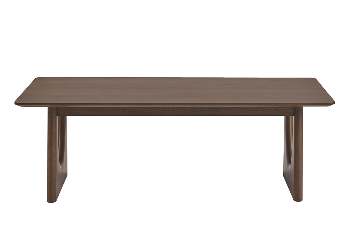 Rechteckiger Couchtisch aus dunklem Nussbaumholz, Frontansicht, Ma�e L120 cm.