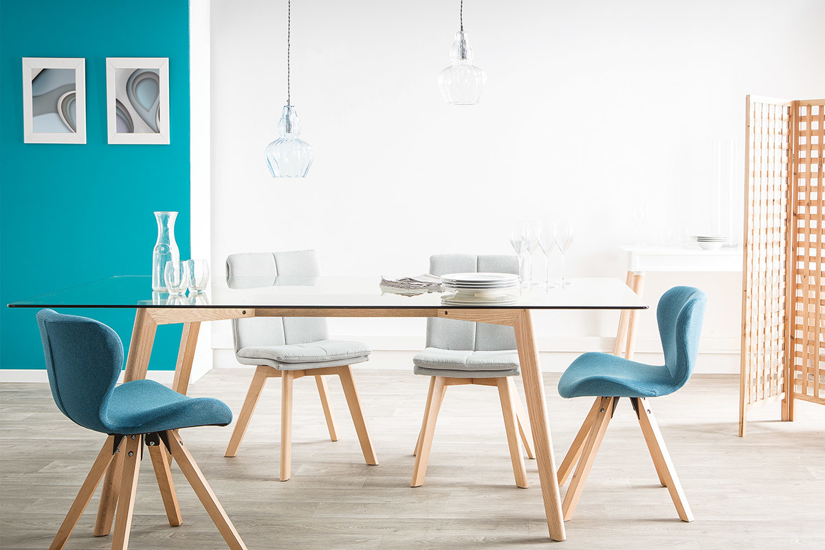 Rechteckiger Design-Esstisch DAVOS L200 Glasplatte