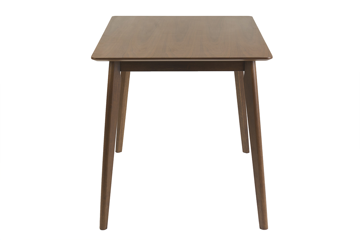 Rechteckiger Esstisch aus dunklem Nussbaumholz, Profilansicht, Ma�e L120 cm.