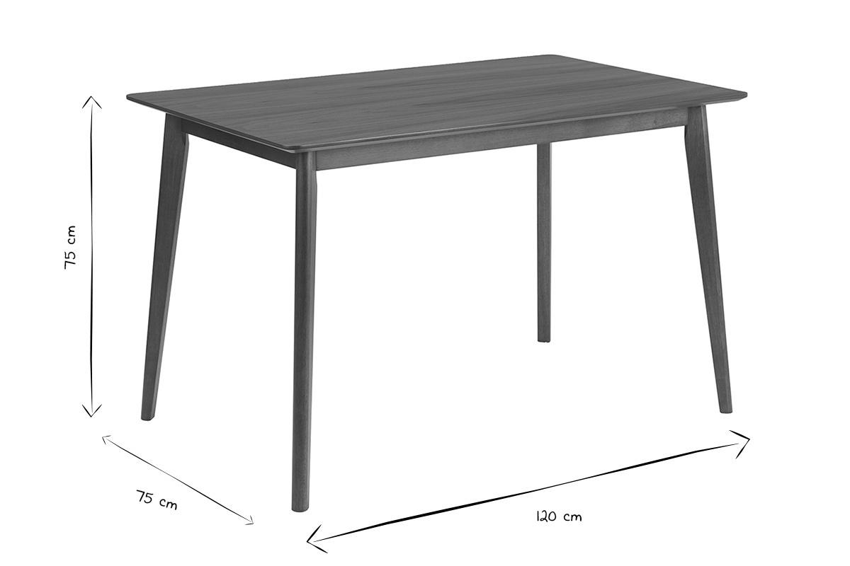 Abmessungen des Esstischs ELION, L120 cm x T75 cm x H75 cm, in Schwarz und Wei�.