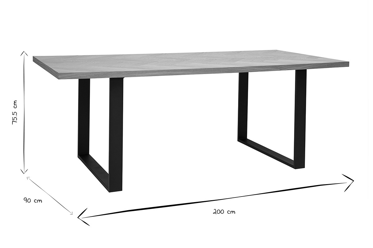 Rechteckiger Esstisch mit Eichenholz- und schwarzem Metallfinish L200 cm MAGDA