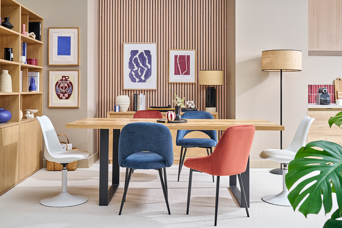 Rechteckiger Esstisch mit Eichenholz- und schwarzem Metallfinish L200 cm MAGDA