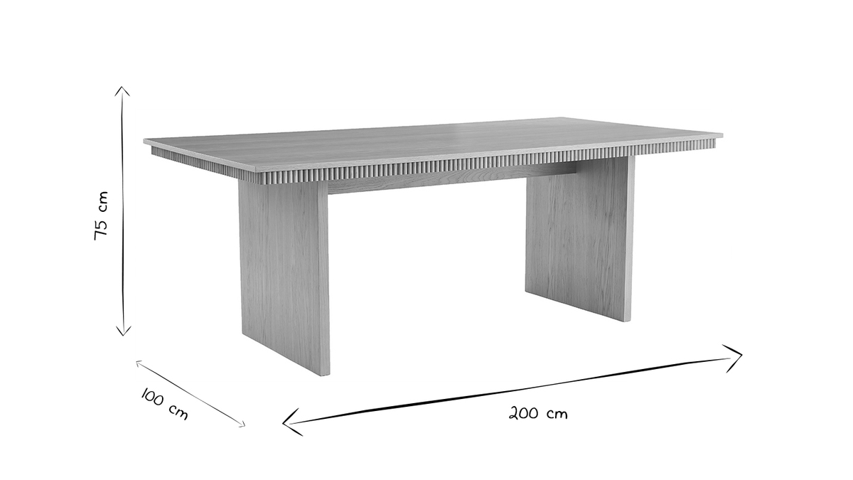 Rechteckiger Esstisch mit Gravur aus hellem Eichenholz B200 cm EVASION