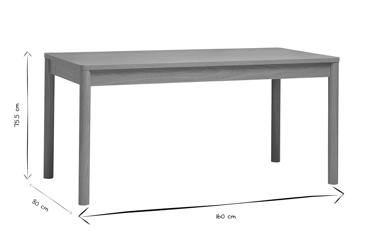 Abmessungen des Esstischs IZZIE in Schwarz und Wei�, 160 cm x 80 cm x 75,5 cm.