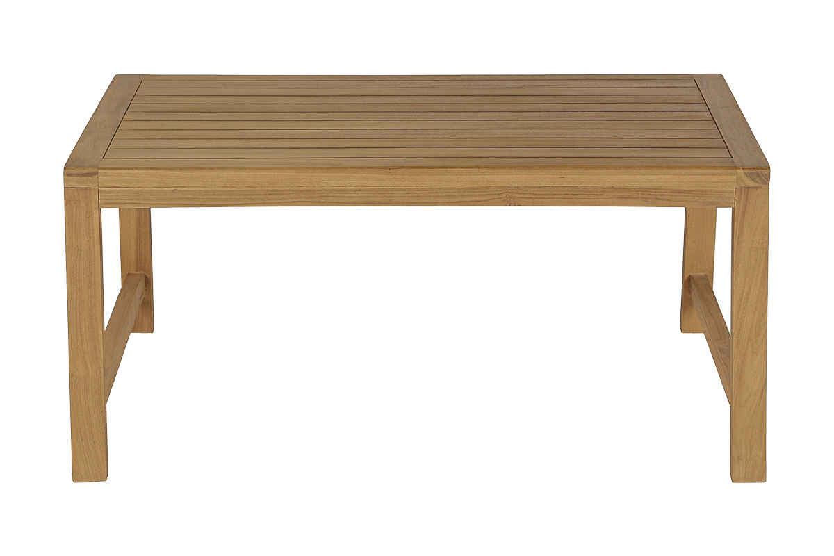 Rechteckiger Couchtisch aus massivem Teakholz, 100 cm, Frontansicht, mit nat�rlichem und elegantem Design.