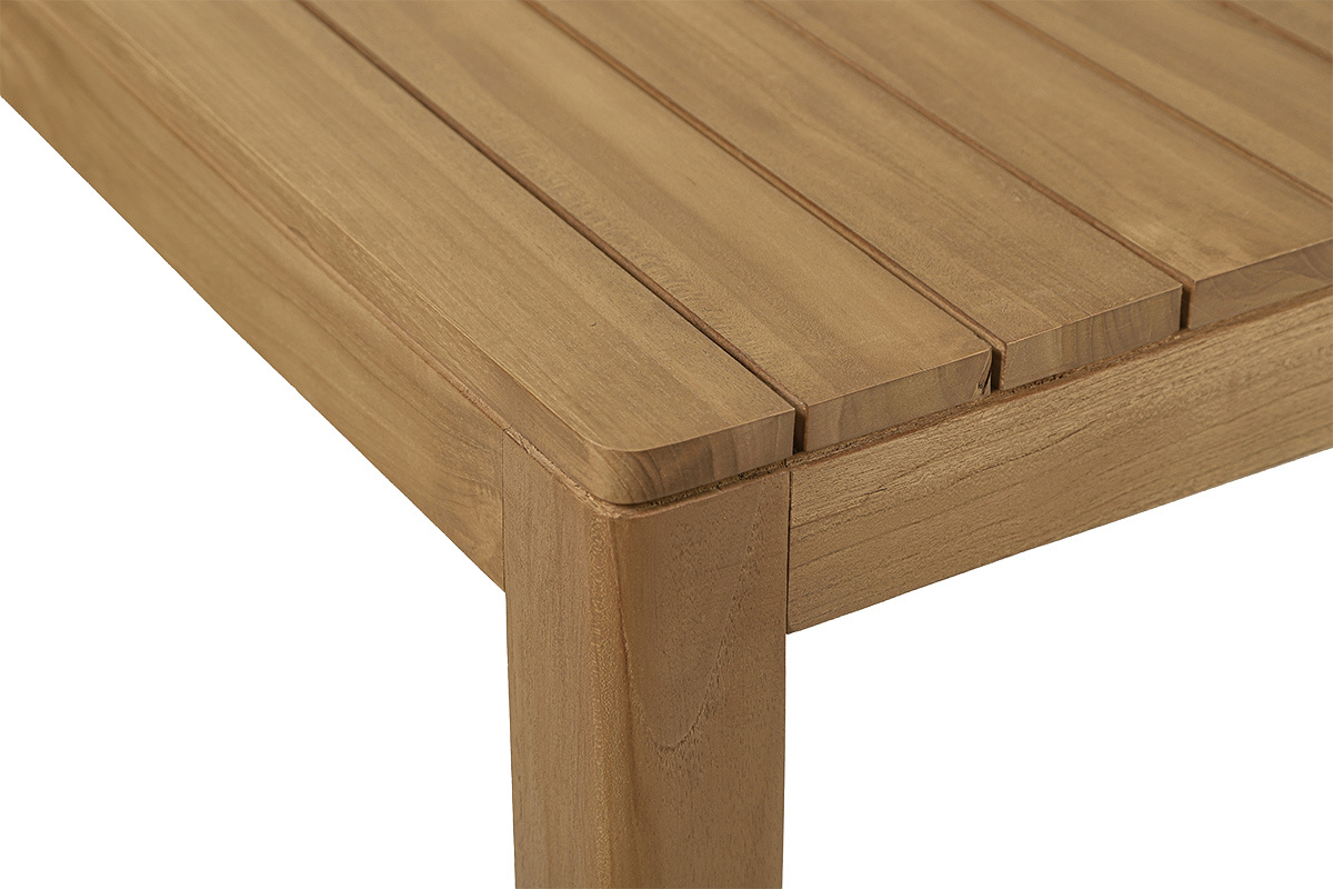 Rechteckiger Gartentisch aus massivem Teakholz, Draufsicht, Tischplatte mit Latten.