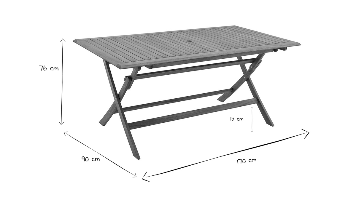 Rechteckiger Gartentisch aus Massivholz B170 cm zusammenklappbar SANTIAGO