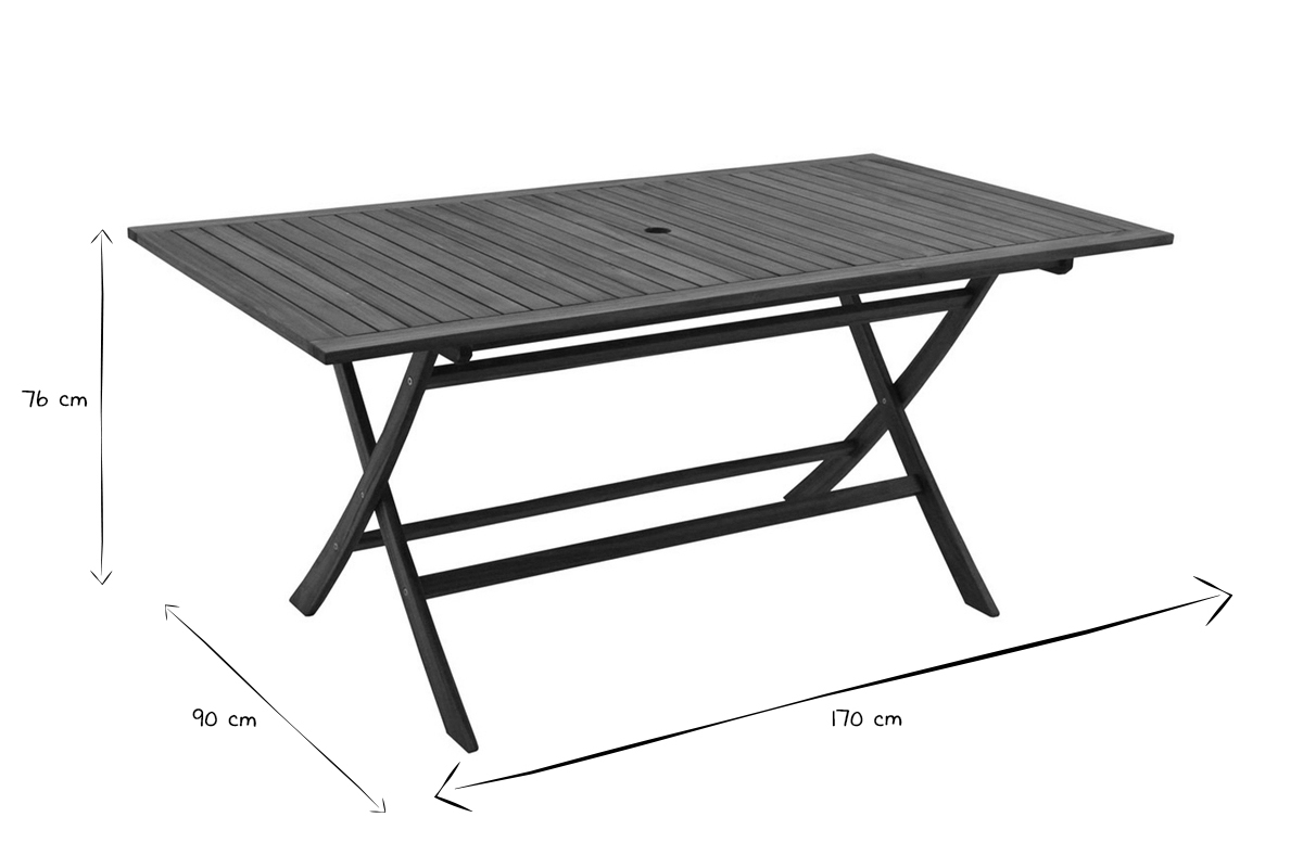 Rechteckiger Gartentisch aus Massivholz L170 cm zusammenklappbar CANOPEE
