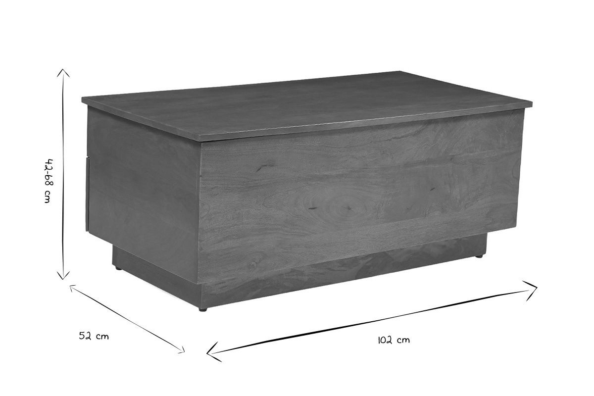 Abmessungen des NEXO-Couchtischs: 42-68 cm (H�he), 52 cm (Breite), 102 cm (L�nge) in Schwarz und Wei�.