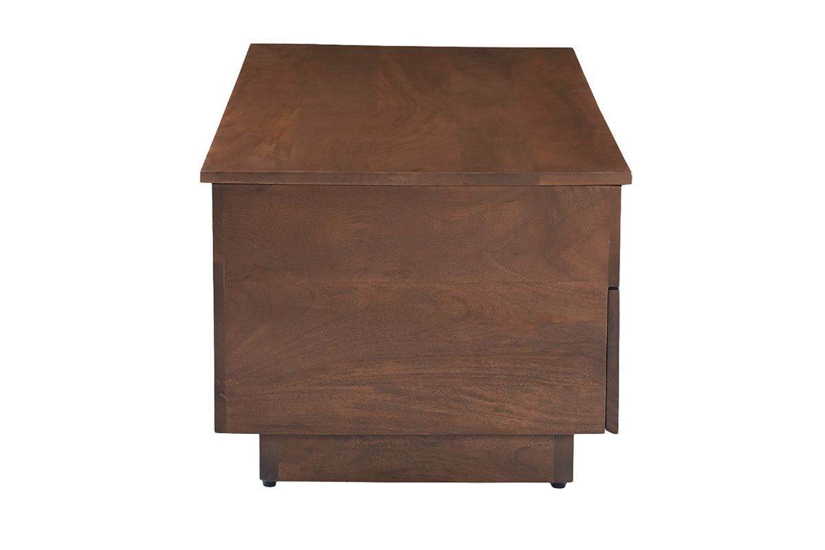 Rechteckiger, h�henverstellbarer Couchtisch aus dunklem Mangoholz, Seitenansicht, L102 cm.