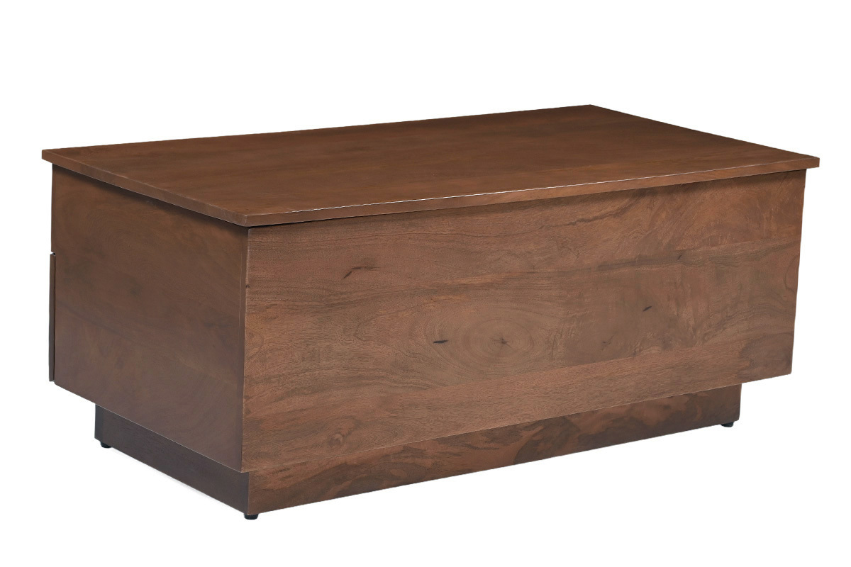Rechteckiger h�henverstellbarer Couchtisch aus massivem Mangoholz, R�ckansicht