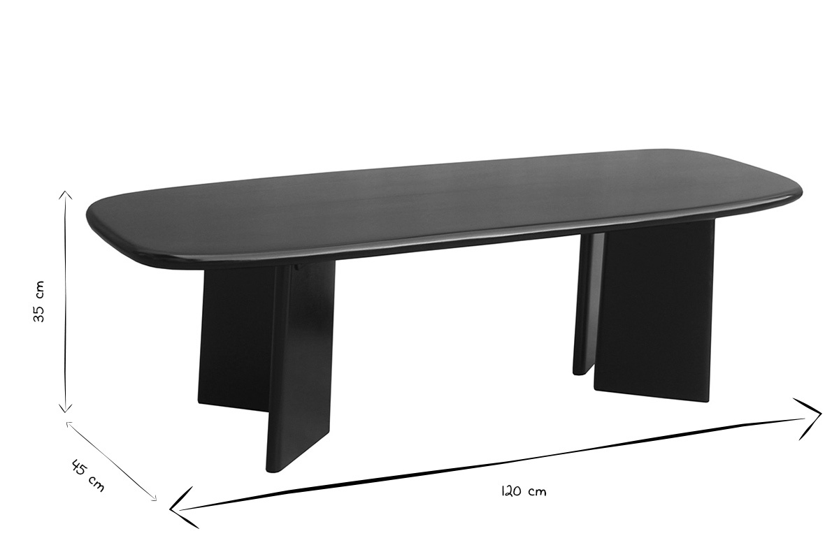 Rechteckiger Couchtisch aus massivem, schwarz gebeiztem Mangoholz mit den Ma�en 120 x 45 x 35 cm in Schwarz und Wei�.