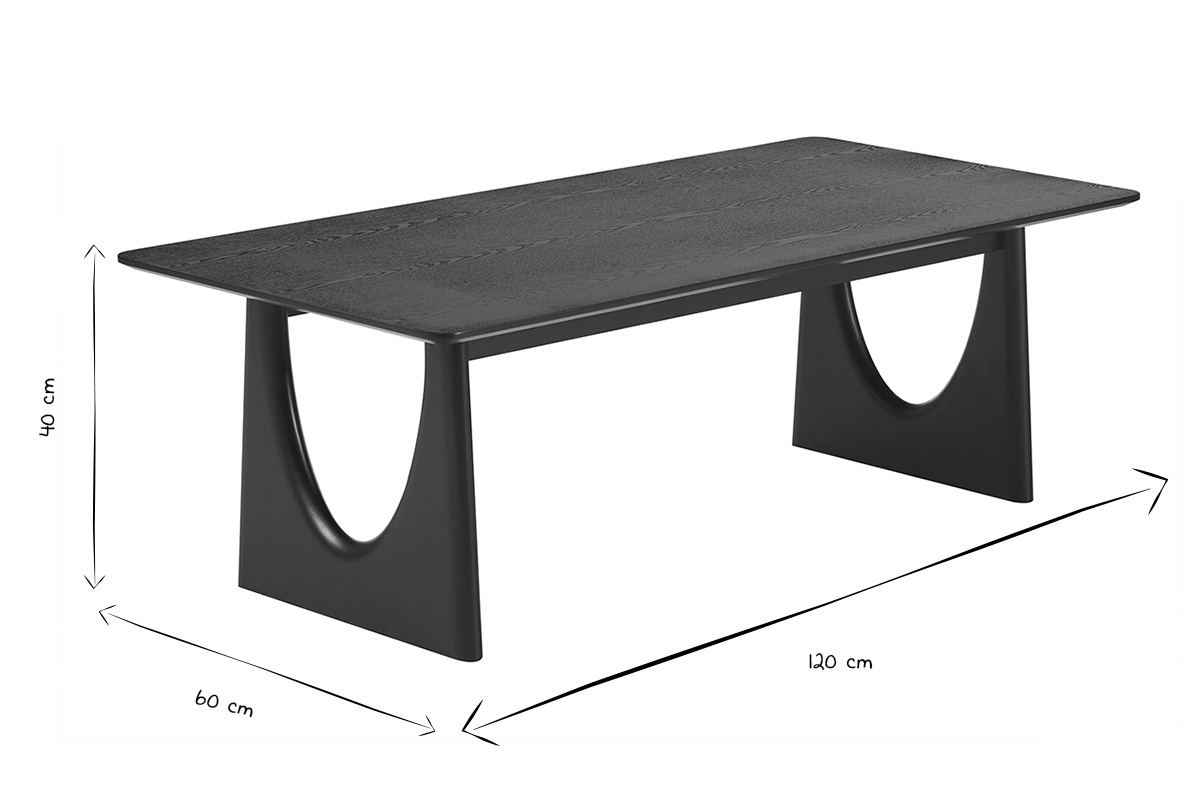 Ma�e des rechteckigen schwarzen Design-Couchtischs L120 cm: L120 x T60 x H40 cm in Schwarz und Wei�.