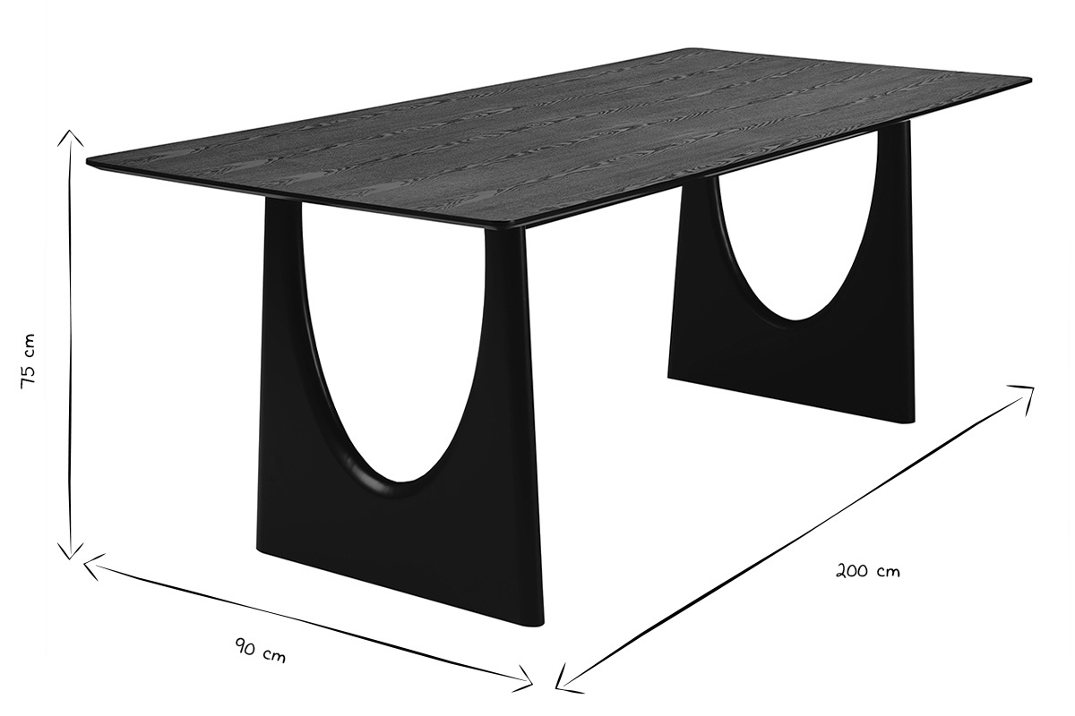 Abmessungen des Esstischs KUALA, L200 x T90 x H75 cm in Schwarz und Wei�