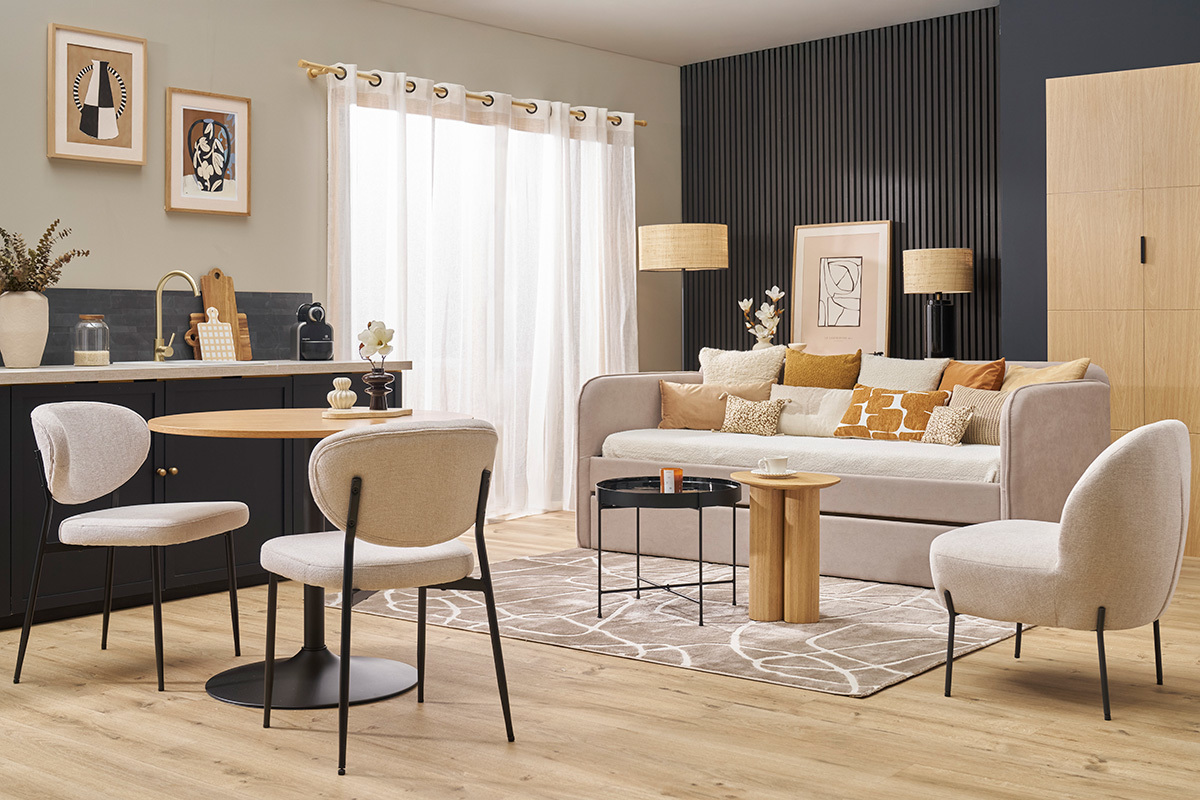 Rechteckiger Teppich in Taupe mit Line-Art-Motiven 160 x 230 cm APOLLINE