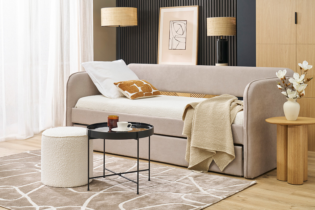 Rechteckiger Teppich in Taupe mit Line-Art-Motiven 160 x 230 cm APOLLINE