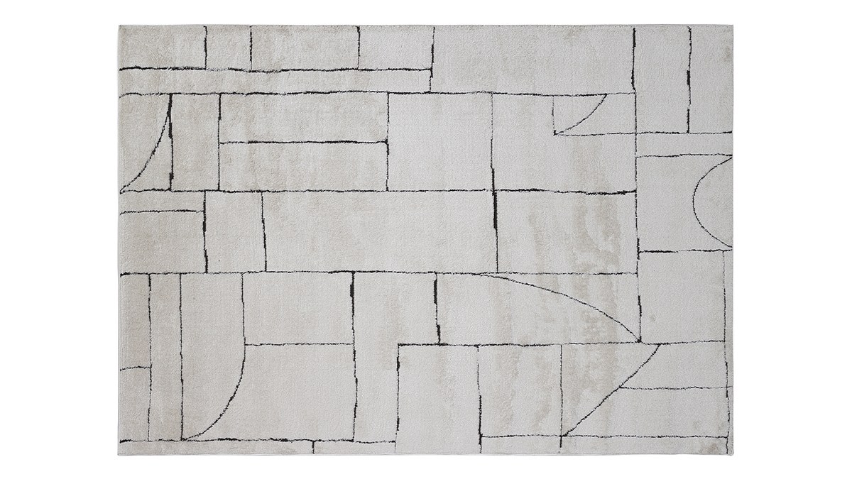 Rechteckiger Teppich mit geometrischem Muster in Off-White und Schwarz 160 x 230 cm ENVY