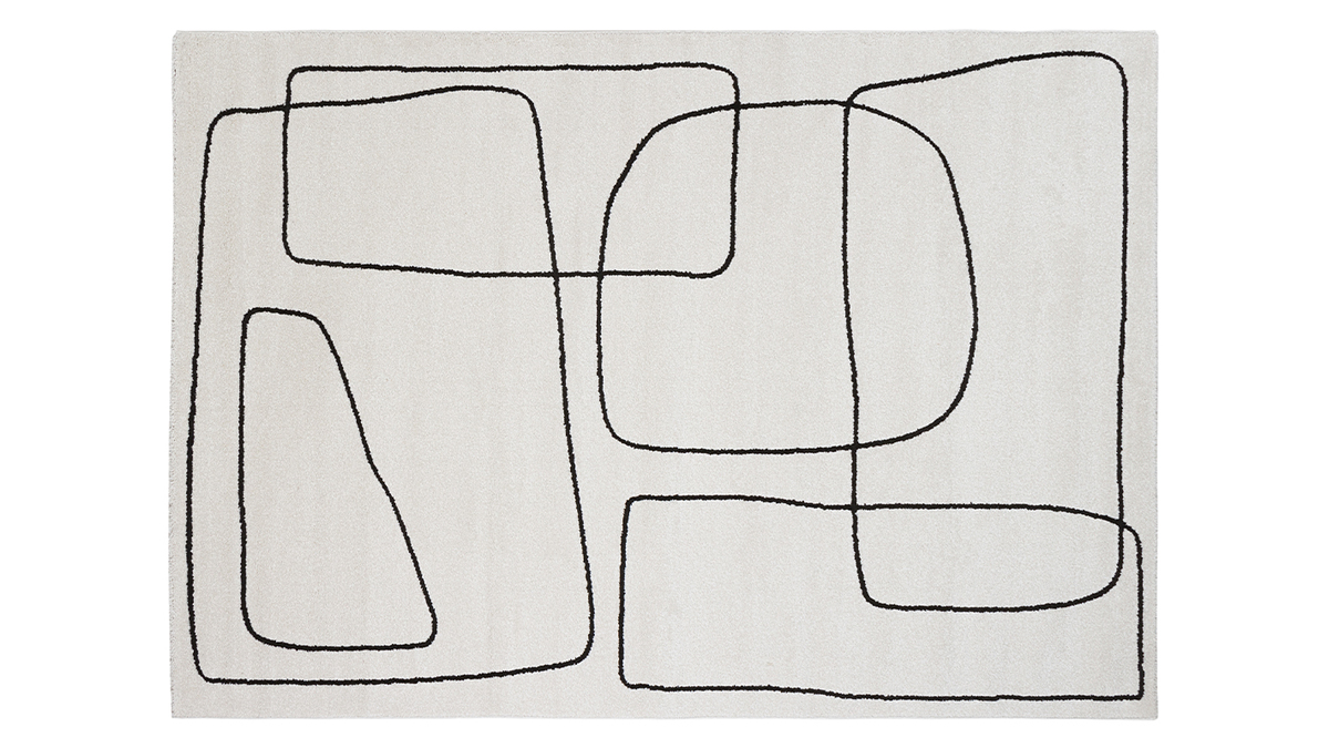 Rechteckiger Teppich mit Line-Art-Muster in Off-White und Schwarz 160 x 230 cm TIANA