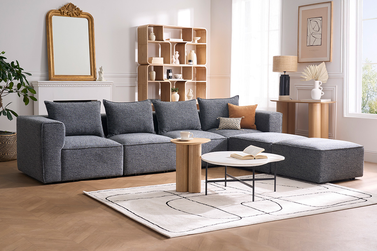 Rechteckiger Teppich mit Line-Art-Muster in Off-White und Schwarz 160 x 230 cm TIANA