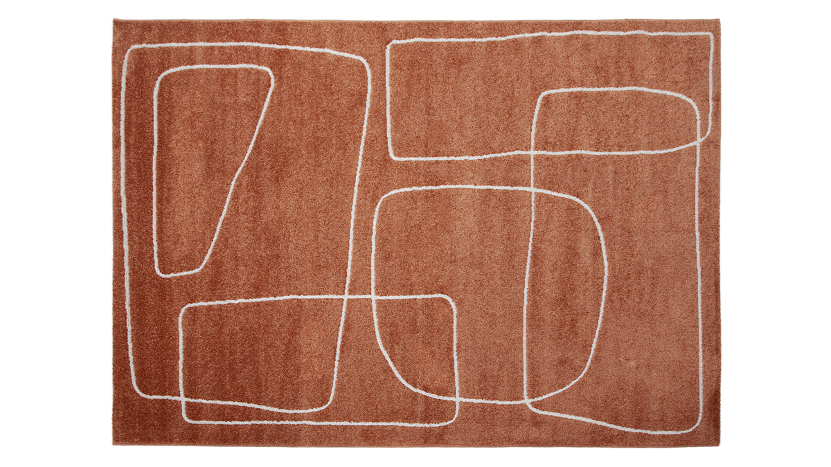 Rechteckiger Teppich mit Line-Art-Muster in Terracotta und Wei 160 x 230 cm TIANA