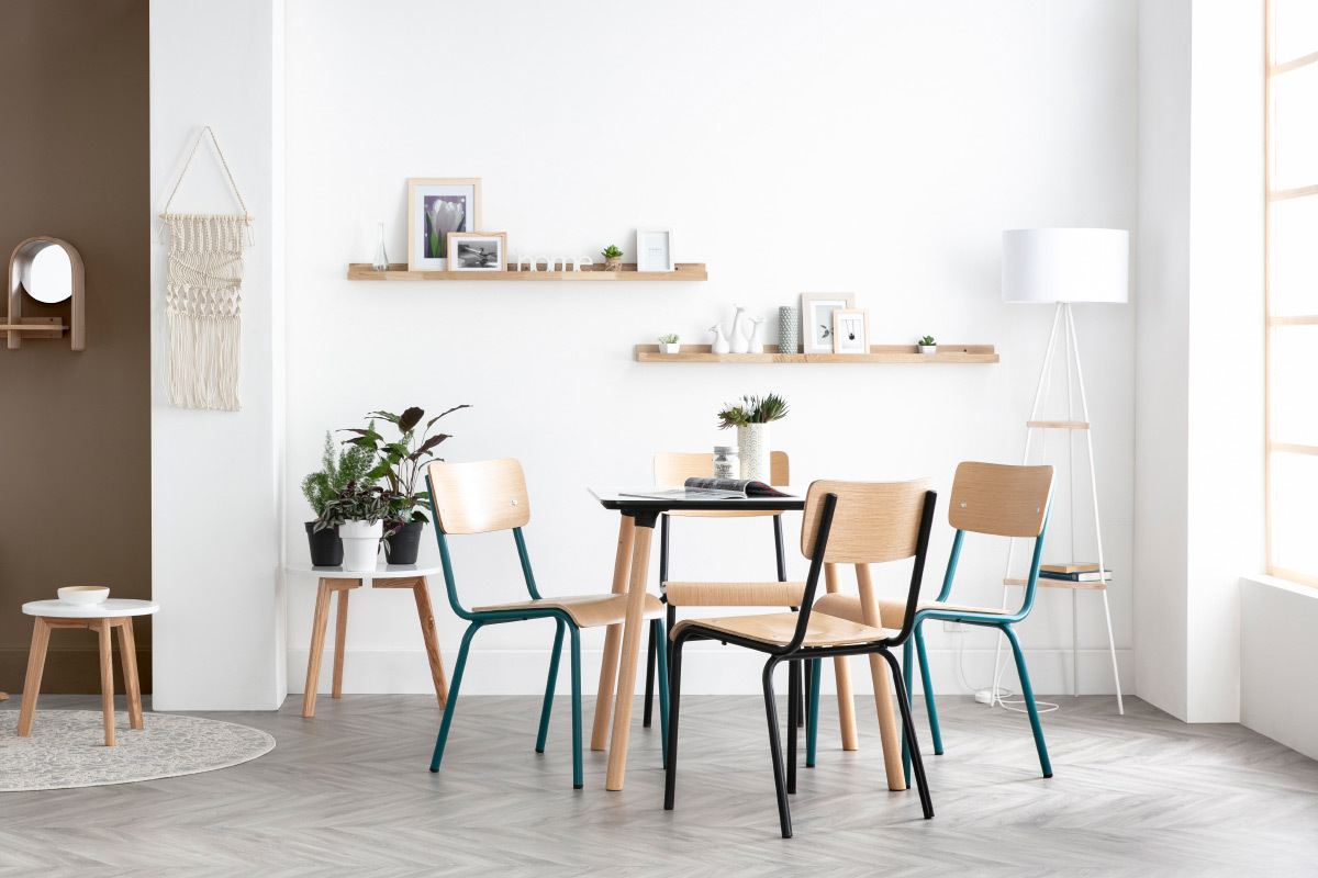 Rechteckiger wei�er Design-Tisch mit Tischbeinen aus Holz L80 BRUNCH