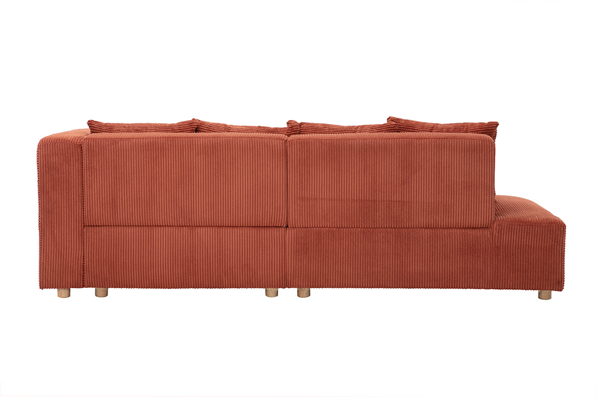 Rechtsseitiges Ecksofa mit 3 Pl�tzen aus terrakottafarbenem Cord-Samt, R�ckansicht