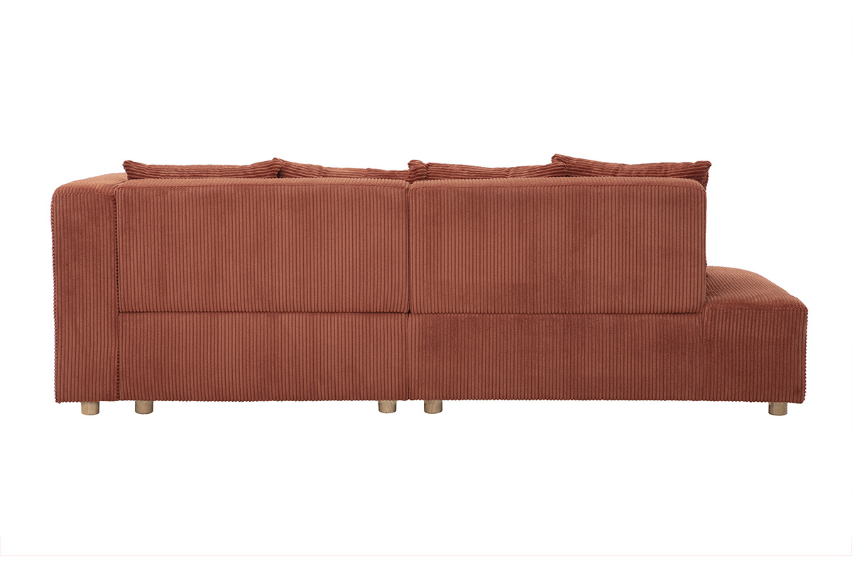Rechteckiges Ecksofa mit rechter Armlehne, 3-Sitzer, in terrakottafarbenem Cord-Samtstoff und hellem Holz HARLEM