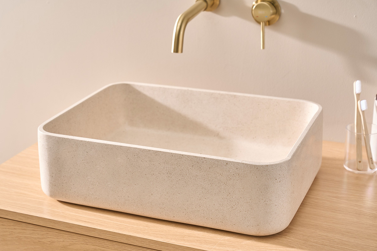 Rechteckiges Waschbecken aus Naturstein in Beige L48 cm ALIZEE