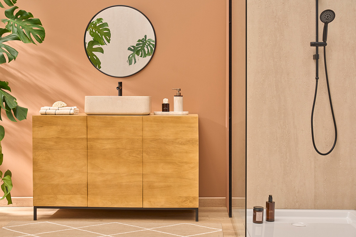 Rechteckiges Waschbecken aus Naturstein in Beige L48 cm ALIZEE
