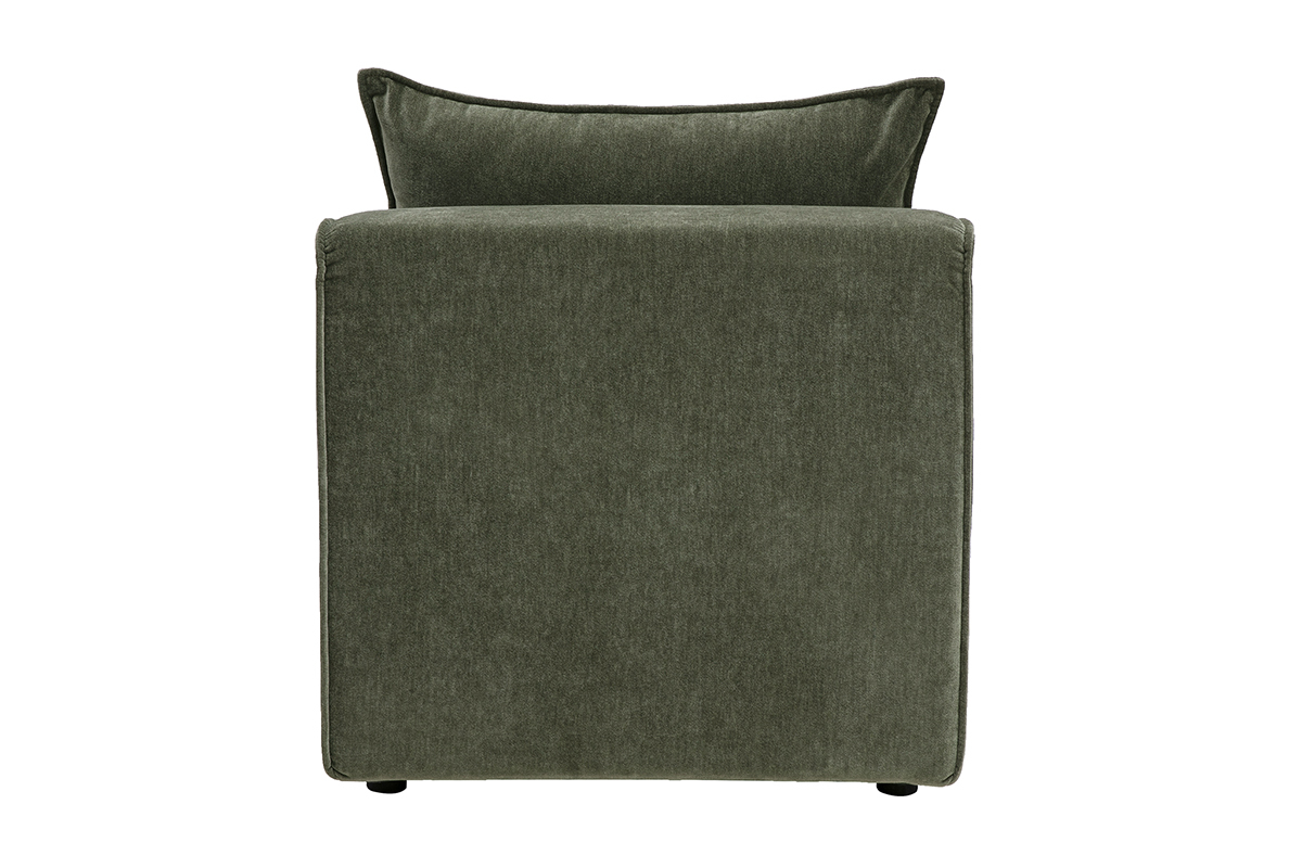 Rechtes Modul KERRY aus Stoff mit samtiger Optik in Khaki-Gr�n, R�ckansicht, mit Dekokissen.