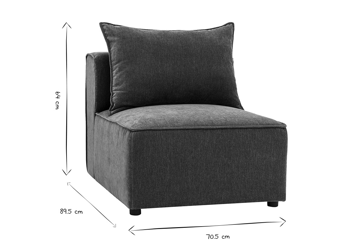 Rechtes KERRY-Modul in Schwarz und Wei� mit Ma�en: L70.5 x T89.5 x H64 cm, 3/4-Ansicht.