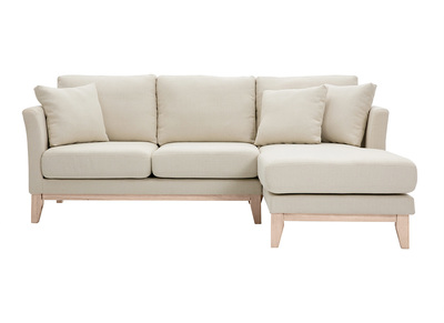 Rechtsseitiges Ecksofa 4-Sitzer aus beigem Stoff mit abnehmbaren Bezug und hellem Holz OSLO