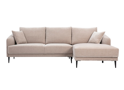 Rechtsseitiges Ecksofa mit 3 Pl&auml;tzen aus Stoff in Samtoptik Taupe und schwarzem Metall JERRY