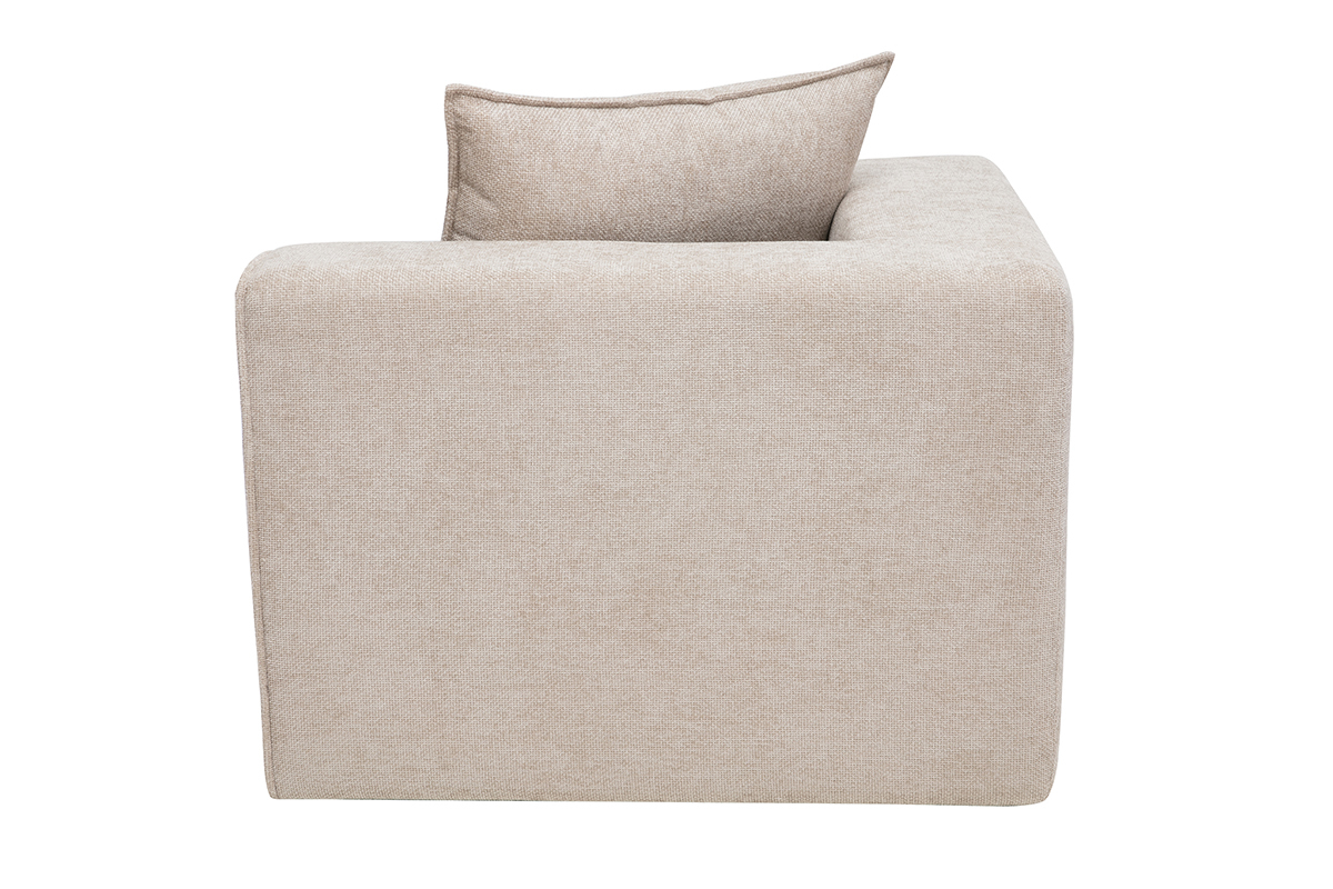 KERRY-Rechtswinkelmodul aus Stoff in beige mit texturierter Samtoptik, R�ckansicht mit Kissen.