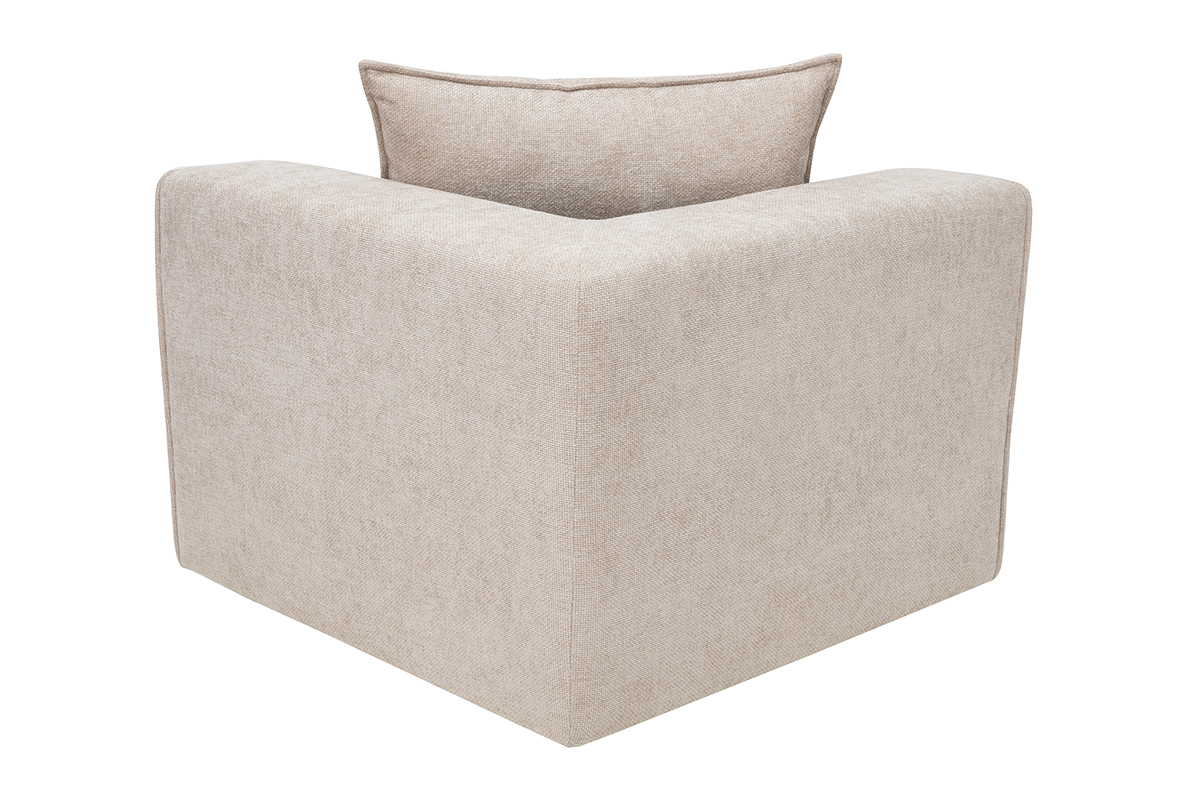 Rechteckiges Eckmodul KERRY aus beigem Stoff, R�ckansicht, kubisches Design mit Kissen.