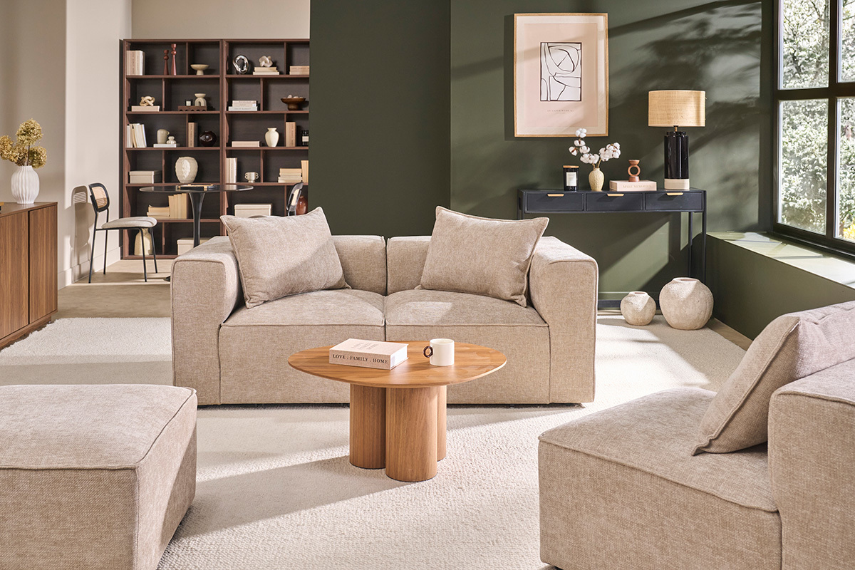 Rechtwinkliges Eckmodul f�r Sofa aus Stoff mit texturiertem Samteffekt Beige KERRY