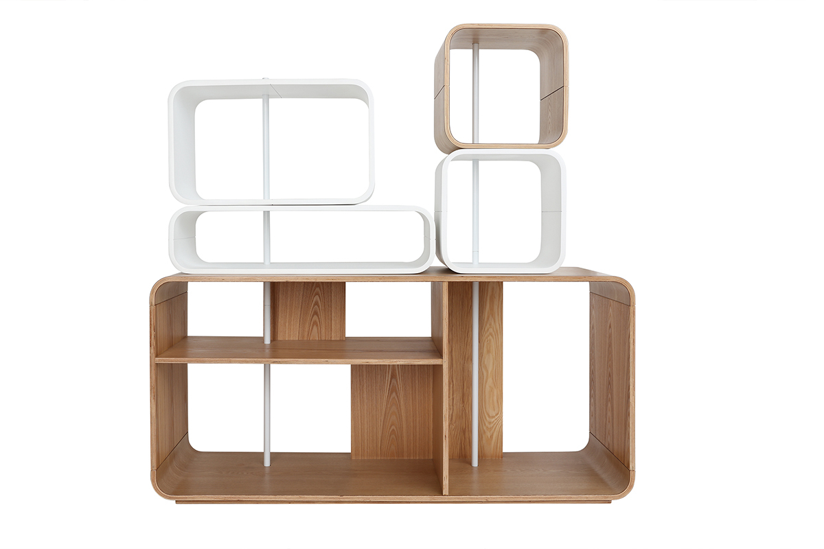 Regal modulierbar helles Holz und Wei BRICK