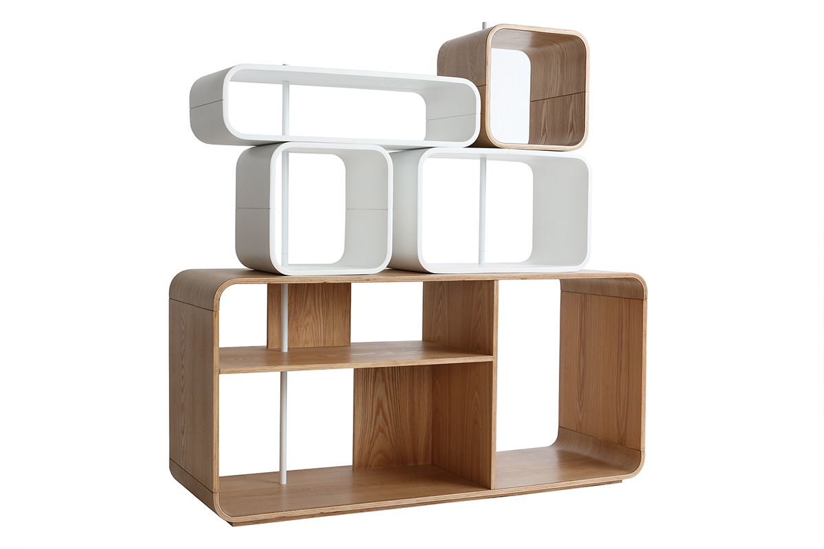 Regal modulierbar helles Holz und Wei BRICK