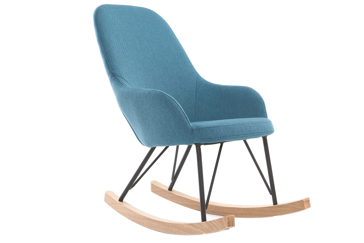 Relax-Sessel - Baby-Schaukelstuhl Stoff Blau Fe Metall und Esche JHENE