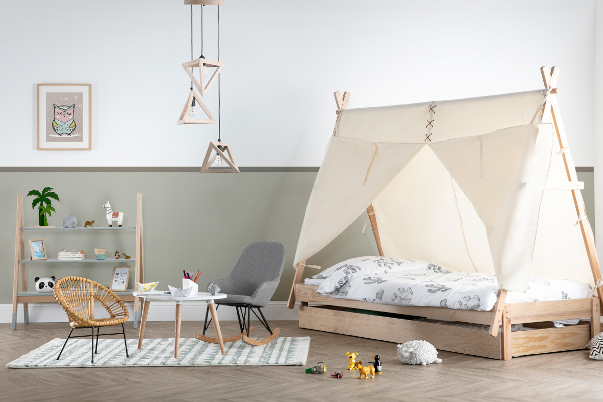 Relax-Sessel - Baby-Schaukelstuhl Stoff Grau Fe Metall und Esche JHENE