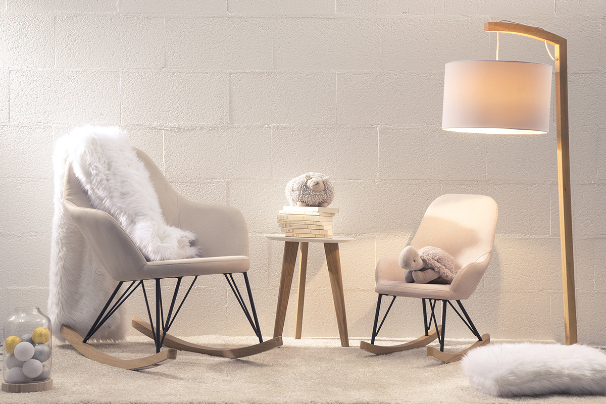 Relax-Sessel - Baby-Schaukelstuhl Stoff naturfarben Fe Metall und Esche JHENE