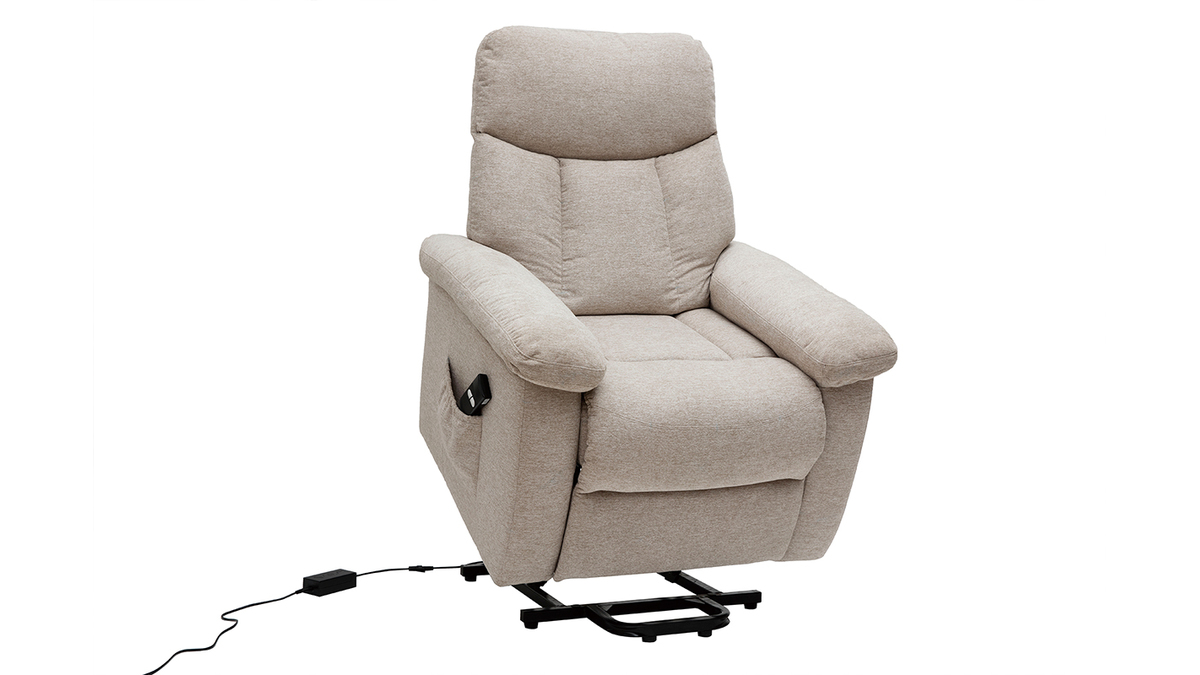 Relax-Sessel elektrisch neigbar crmefarbener Stoff MOVIE